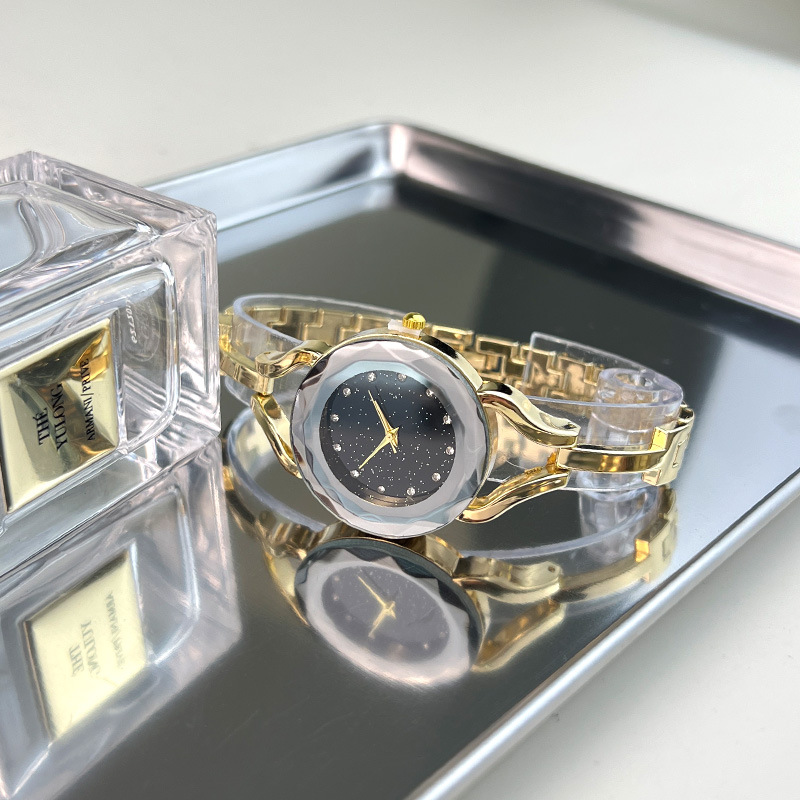 Nieuwe quartz sterrenhemel wijzerplaat, gespleten rand spiegelglas, dameshorloge, horloge met legering armband_voghion.com