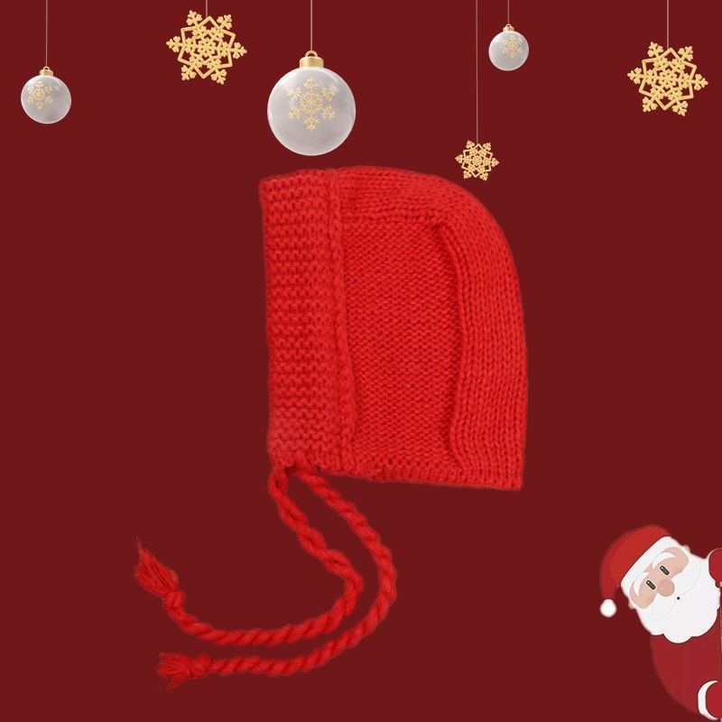 Joer gestrickte Fraen Hierscht a Wanter verdickt waarm Woll Chrëschtdag kleng rout Hutt Koreanesch Gesiicht kleng 2023 Nei_voghion.com