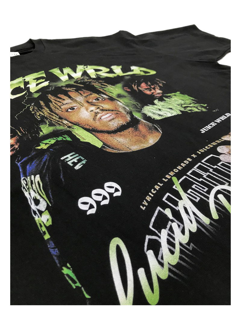T-shirt à manches courtes et longues, imprimé rap américain Juice Wrld, hip-hop street, délavé, tendance_voghion.com