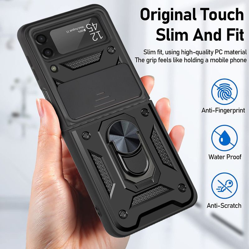 Étui de protection pliable Sergeant Push Window compatible avec Samsung Z Flip 5/4/3, doté d'un anneau de support._voghion.com