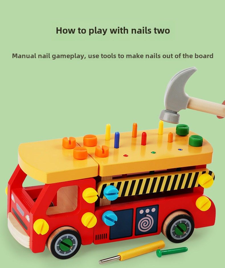 Children's wooden assembly nut car screws nails exercise baby fine action disassembly and assembly fire truck toys_voghion.com