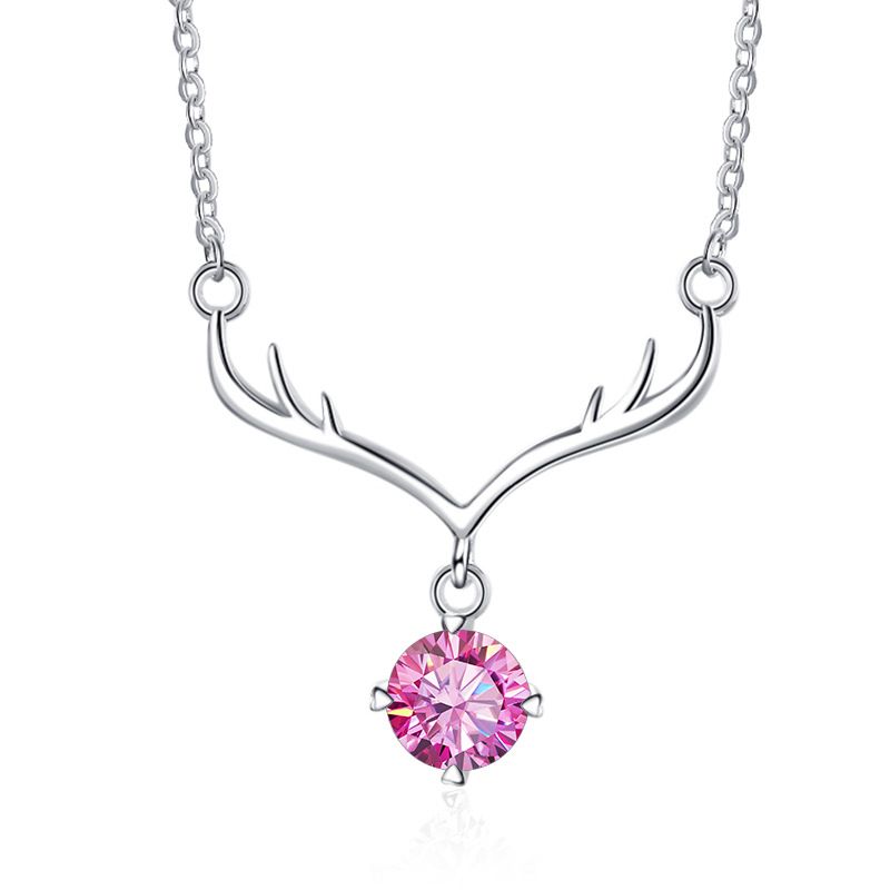 Tancise Merry Christmas Exquisite 1.0Carat Moissanite Elk Necklace For Women Luxury Diamond Pendant Clavicle Chain Jewelry_voghion.com