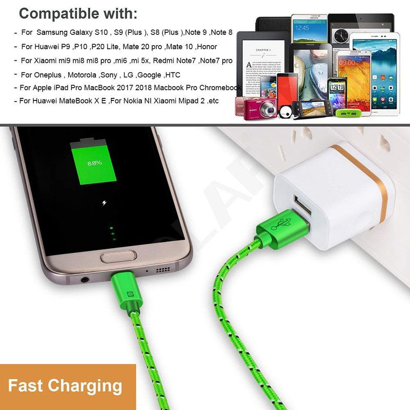 OLAF Nylon Braided Type 1M 2M 3M Data Sync Fast Charging USB C Cable For Samsung S9 S10 Xiaomi Mi9 Mi8 Huawei Type-C_voghion.com