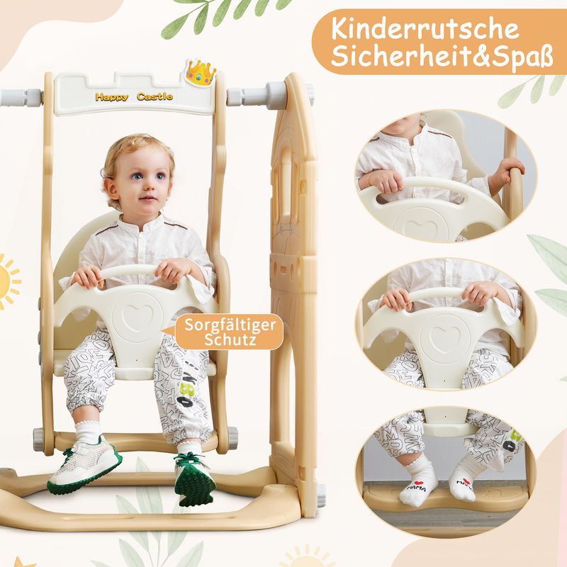 Ensemble de toboggan 5 en 1 pour enfants avec balançoire, structure d'escalade, espace de rangement, panier de basket, toboggan intérieur et balançoire_voghion.com