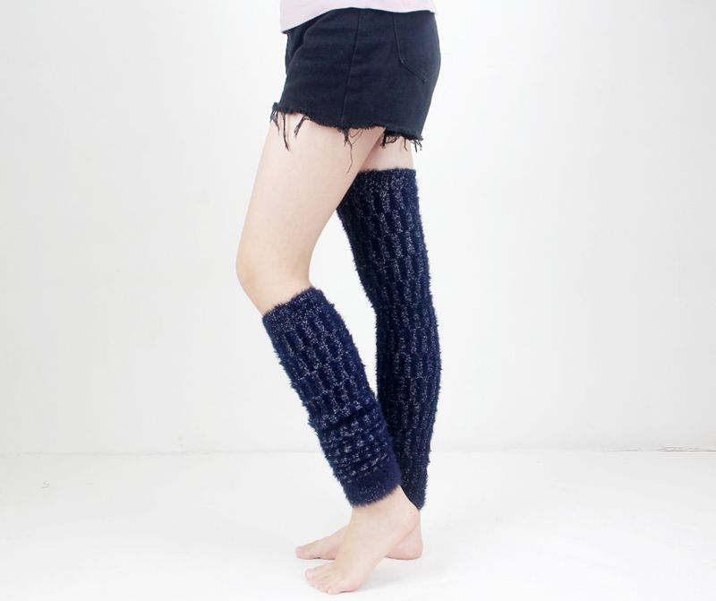 Chaussettes hautes Voyage Plush Feel en fil argenté, guêtres tendance style japonais, couvre-pieds chauds tricotés pour bottes_voghion.com