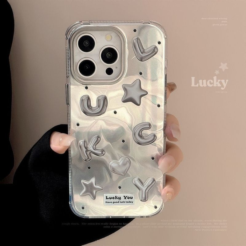 16 gegalvaniseerde ins geluksletters compatibel met iPhone 15 telefoonhoesje 14 Pro Max Water Ripple 13 Trendy 12_voghion.com