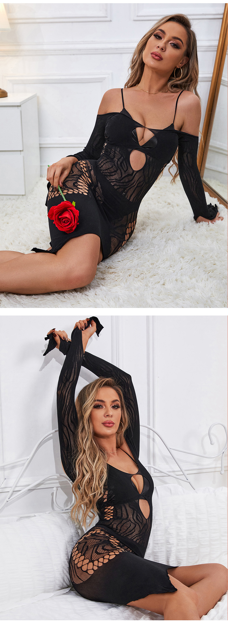 Novo Italiano diversão net roupas oco para fora sexy manga longa grande malha perspectiva_voghion.com