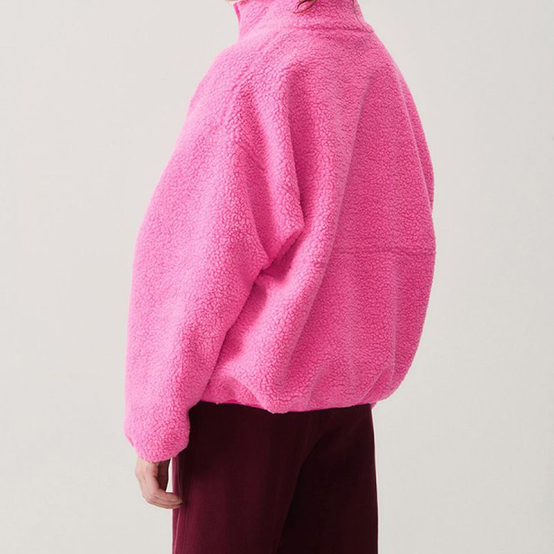 Jaqueta de lã feminina, aconchegante, manga comprida, retrô, esportiva, inverno, quente, agasalho solto, gola alta, pulôver, moda casual_voghion.com