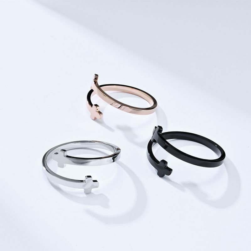 Anello aperto regolabile in titanio con croce in acciaio, personalità di nicchia, anello da mignolo in acciaio inossidabile, gioielli da mano_voghion.com