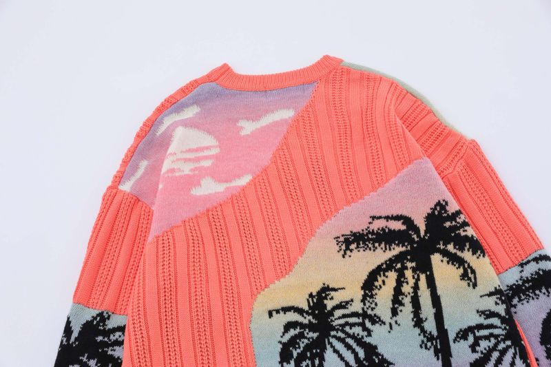 Pull en tricot surdimensionné style hip-hop unisexe, style américain, avec rayures colorées et collier décoré_voghion.com