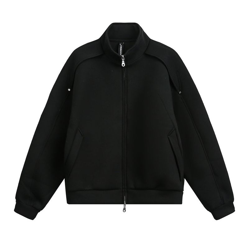 Strickjacke im amerikanischen Stil mit Stehkragen für Herren, Herbst, lässig, locker, High Street-Trend, einfarbiger Patch_voghion.com
