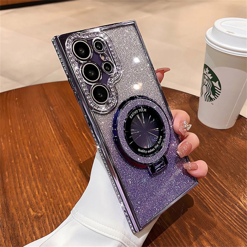Glitter For Mag Safe Magnetic Ring Stand Case For Samsung Galaxy S25 S24 S23 Ultra S22 Plus A55 A35 A25 A15 Dia Cover_voghion.com