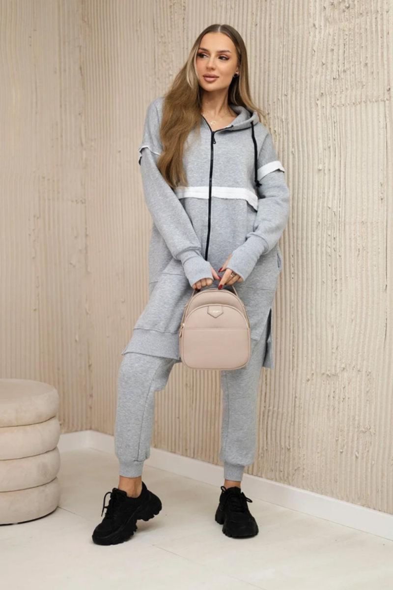 Lässiges Set aus Kapuzenpullover und Hose mit Reißverschluss für Damen – einfarbiges, langärmliges Lounge-Outfit für den Alltag_voghion.com