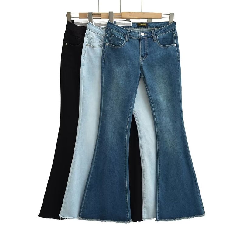 Women’s Clothing Ins Hot Girl Style Raw Edge Slim Embroidery Low Waist Flared Jeans Autumn New Slim Jeans_voghion.com