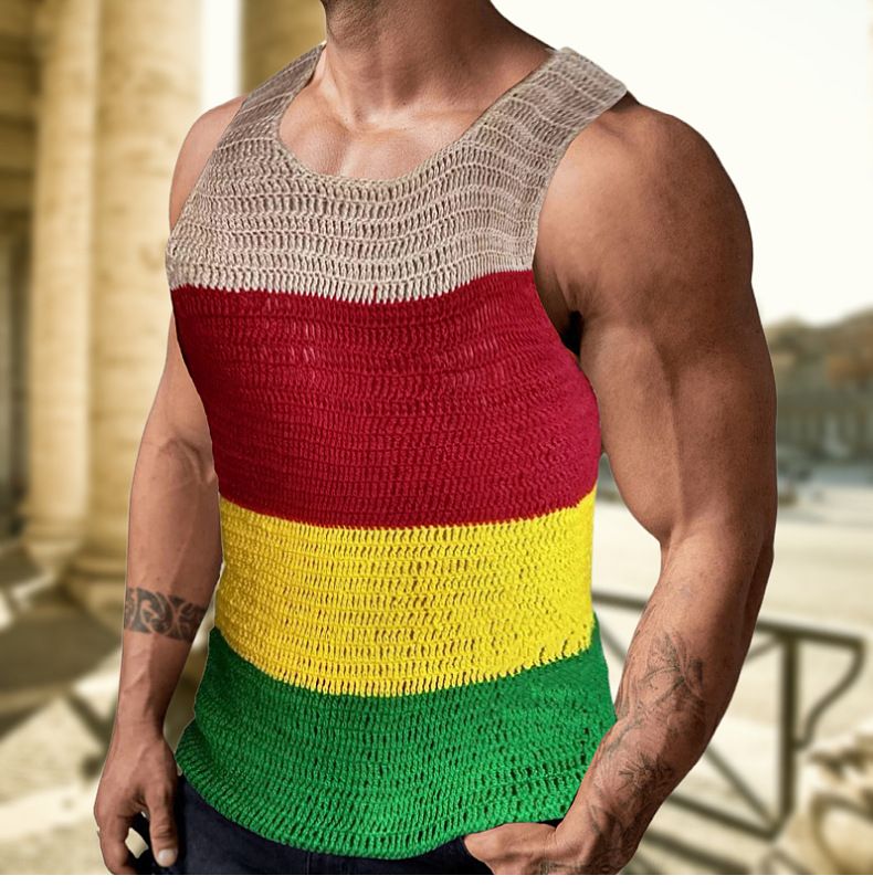Canotta casual senza maniche in maglione lavorato a maglia con ago spesso a contrasto da uomo in stile abbigliamento da uomo SY0081_voghion.com