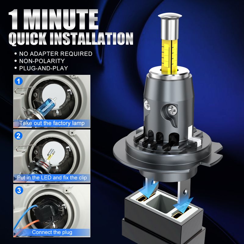 30000LM LED Araba Far Ampulü Canbus LED Işık Kablosuz Fanlı CSP 4 Taraflı Otomatik Mini H7 Ampuller Sis Farları 6500K_voghion.com