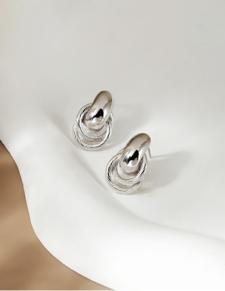 Orecchini a bottone in argento sterling con texture opaca, orecchini personalizzati semplici geometrici a cerchio, gioielli alla moda per donne coreane di alta qualità_voghion.com