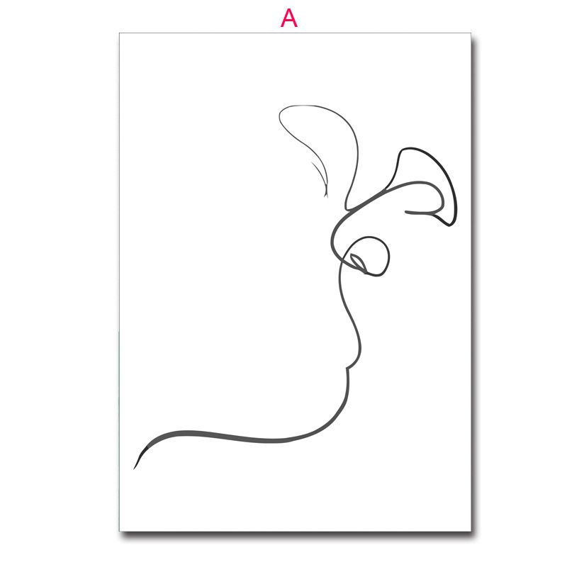 Black And White Decorative Simple Line Drawing Figure Canvas Home Living Room Sofa Background Abstract Hanging Painting_voghion.com