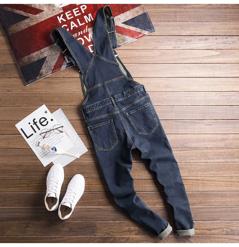 Jeans Sokotoo salopette en denim bleu foncé pour hommes jean Slim coupe décontractée pantalon cargo à poches combinaisons à bretelles T221102_voghion.com
