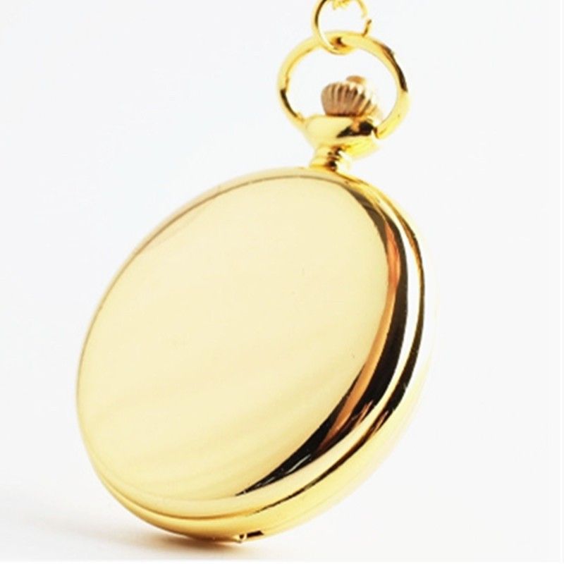 Smooth Surface Flip Cover Quartz Thick Chain Gold Pocket Watch_voghion.com