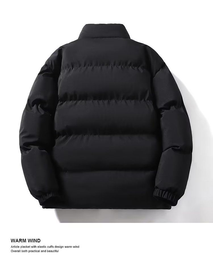 Men's Winter High Neck Fleece Lined Coat, Thickened Padded Jacket, Unisex Oversized Parka, Solid Color Warm Outerwear_voghion.com