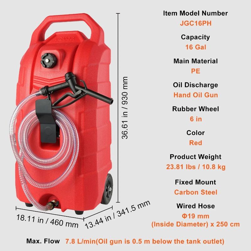 Hand Storage Fuel Portable L/min, Gallon Pump 7.8 Container Wheels, 16 Caddy, Storage Rubber With Tank Fuel Transfer Gas Tank_voghion.com