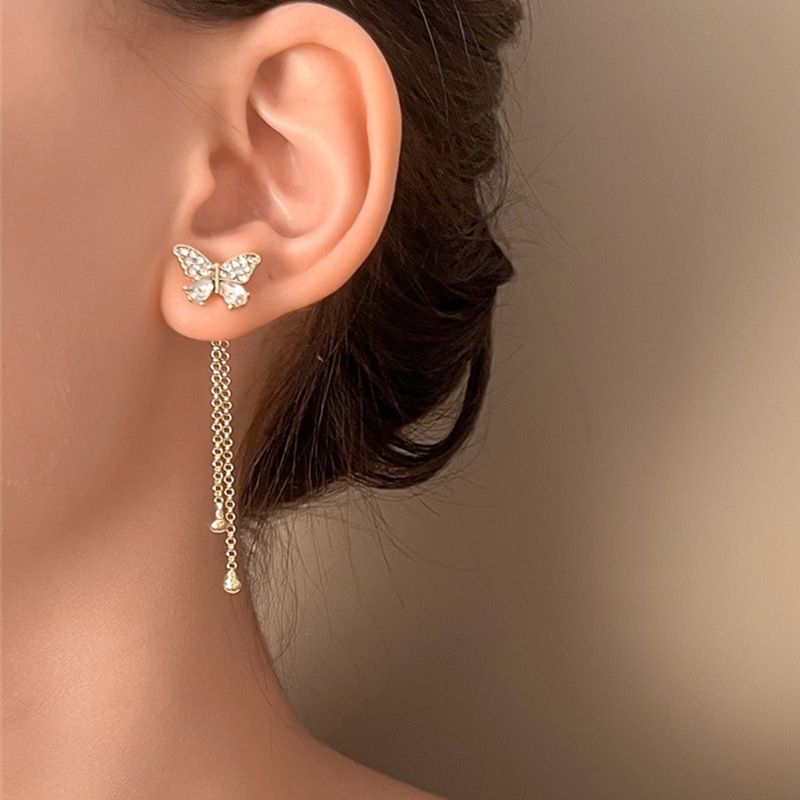 Ins Zircon Butterfly Vrouwelijke Mode Temperament, Niche Ontwerp, Lange Kwast Oorbellen, Legering Oorbellen_voghion.com