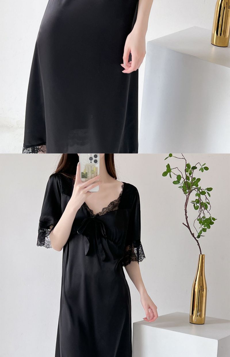 Eleganza frizzante! Abito da notte in seta ghiacciata a mezza manica con fiocco, imbottiture per il petto e tessuto sottile_voghion.com