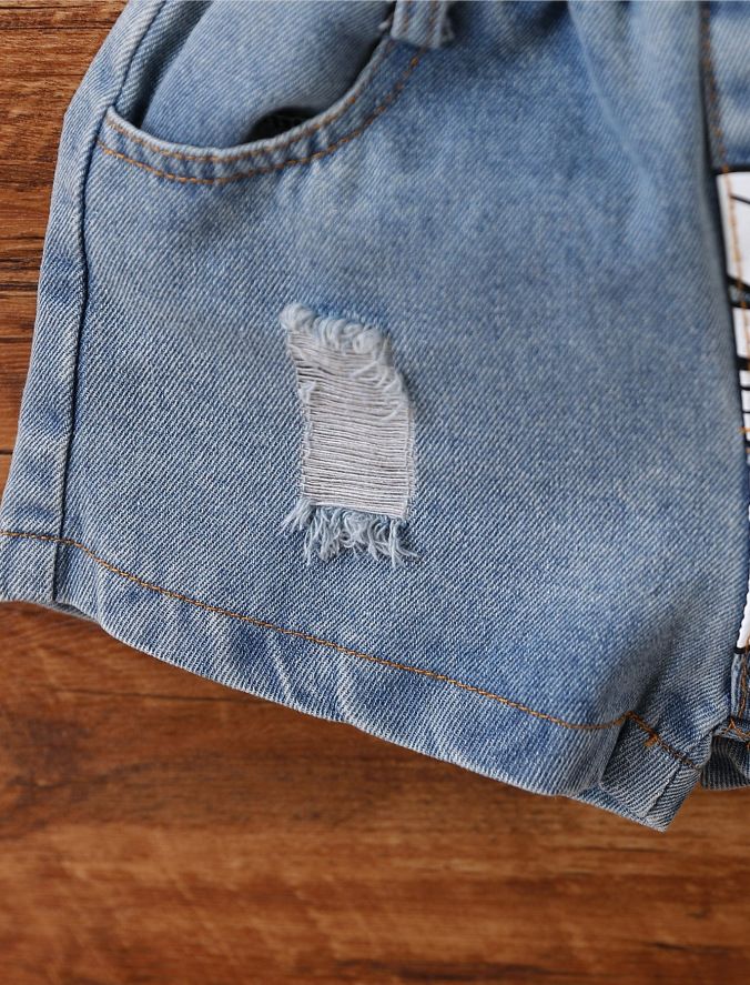 Adorabile completo in denim con stampa floreale per bambine - Pantaloncini in morbido cotone e canotta per bambine (3-8 anni, 90-130 cm)_voghion.com
