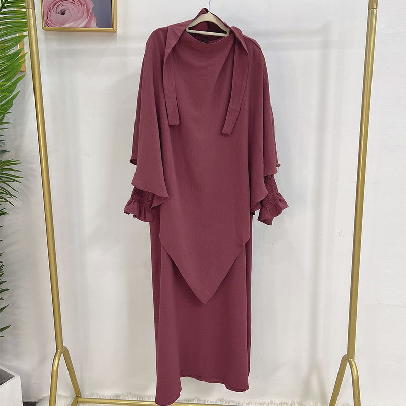 Damenbekleidung Dubai Türkisches einfarbiges Kleid mit Kopftuch LR591 + Hj907_voghion.com