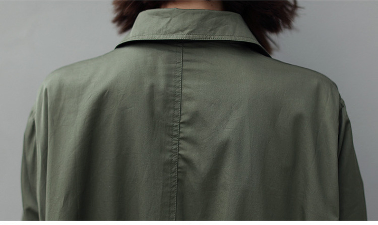 Γυναικεία καμπαρντίνα στρατιά πράσινη μεγάλου μεγέθους casual μακριά μανίκια_voghion.com