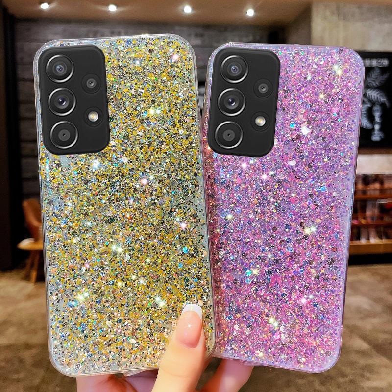 Lesklý třpytivý silikonový obal pro Samsung Galaxy A13 A23 A33 A53 A73 4G 5G Coque Bling Zlatá Stříbrná fólie Měkký zadní kryt_voghion.com