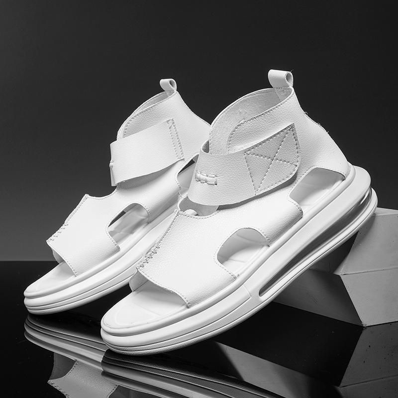 Roman Trendy Sommer Atmungsaktive Neue Modenschau Dickbesohlte High Top Herrensandalen aus Mikrofaserleder_voghion.com