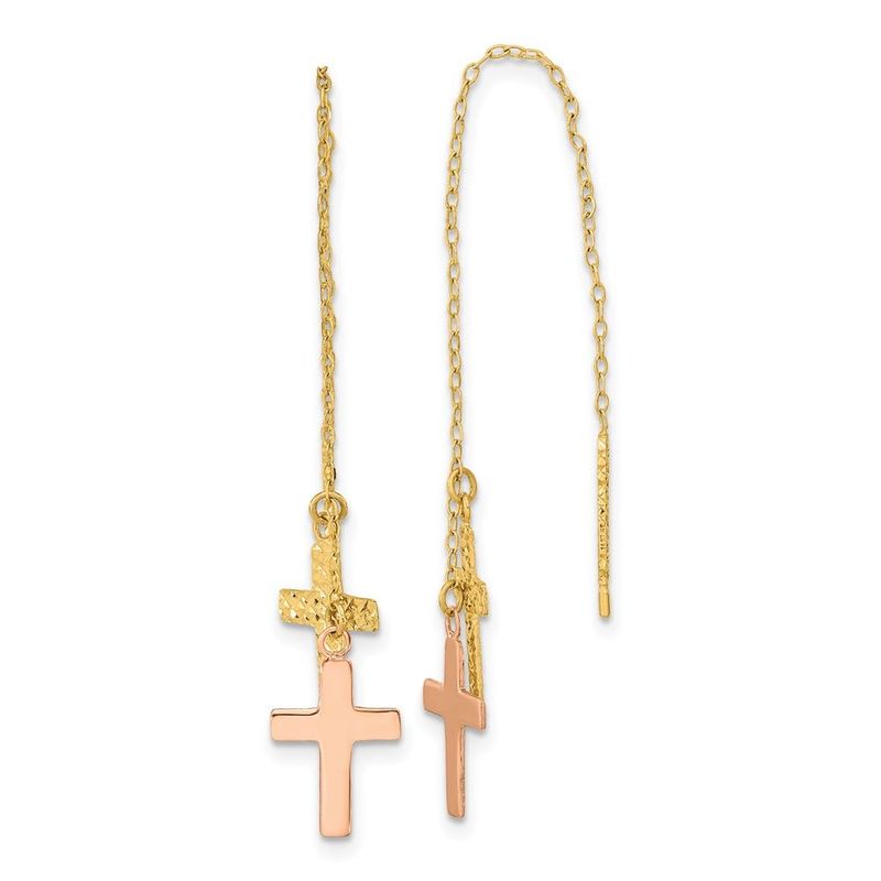 14k Yellow & Rose D/C Polished Crosses Threader Earrings_voghion.com