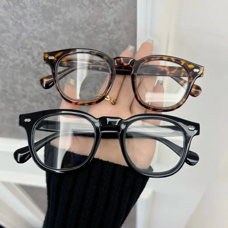 Occhiali da vista eleganti con lenti trasparenti e semplici, montatura per uomo e donna, marca casual, rotondi, uomo e donna_voghion.com