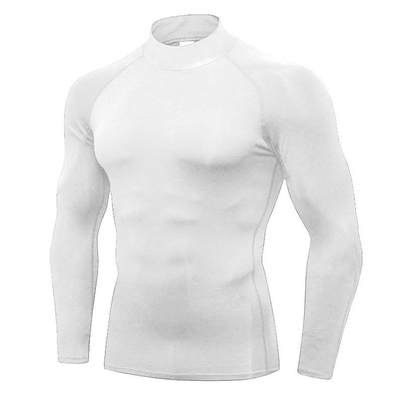 Men's high neck fitness long sleeve tight PRO sports running T-shirt autumn and winter elastic quick drying stand collar basketball base shirt_voghion.com