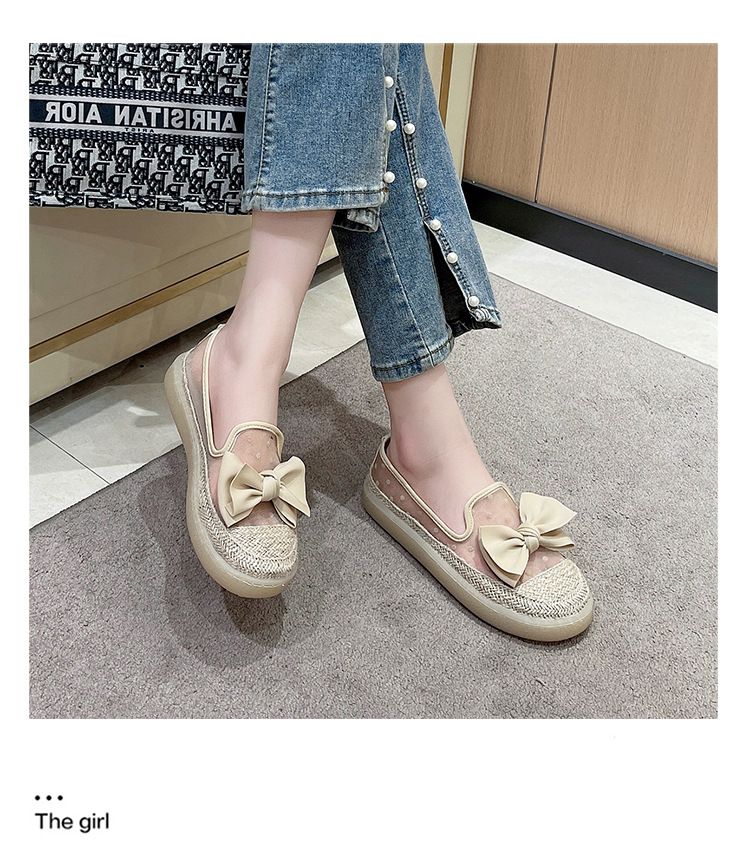Single Shoes Women's Spring One-pedal Flat Shoes Loafer Fisherman Shoes Thick-soled Breathable Mesh Beanie Shoes_voghion.com