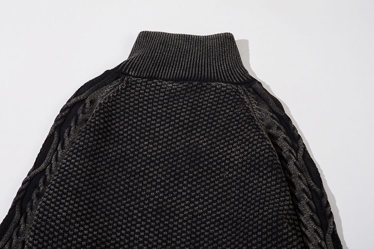 Herrenbekleidung Retro Washed Distressed Rollkragenpullover mit halbem Reißverschluss für Männer Ins Trendy Hip Hop Loose Knit Sweater Top_voghion.com