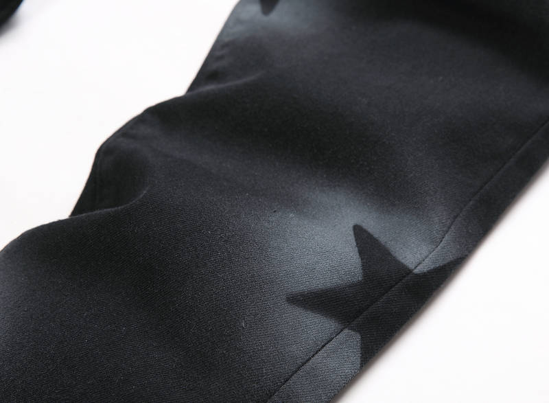 Men's Spot personalisierte handbemalte Pistolenspray-Jeans mit fünfzackigem Stern in Stretch-Schwarz mit kleiner gerader Mittelbund für Männer_voghion.com