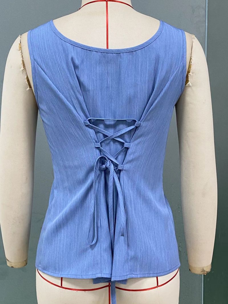 Damenbekleidung Ärmelloses Hosenträger-Top mit Kordelzug Kleine Weste Schlanker Pullover_voghion.com