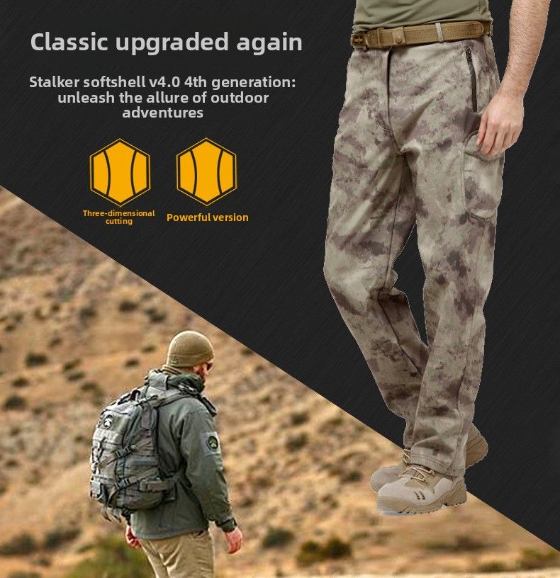 Bird Cold-Proof Soft Shell Jacket Men Hiking Waterproof Windproof Thickened Outdoor Warm Fleece Pants_voghion.com