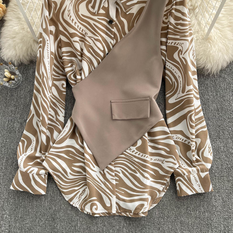 Abbigliamento da donna Maglie a maniche lunghe Larghe e snellenti Maglietta a due pezzi finta con cuciture a righe_voghion.com