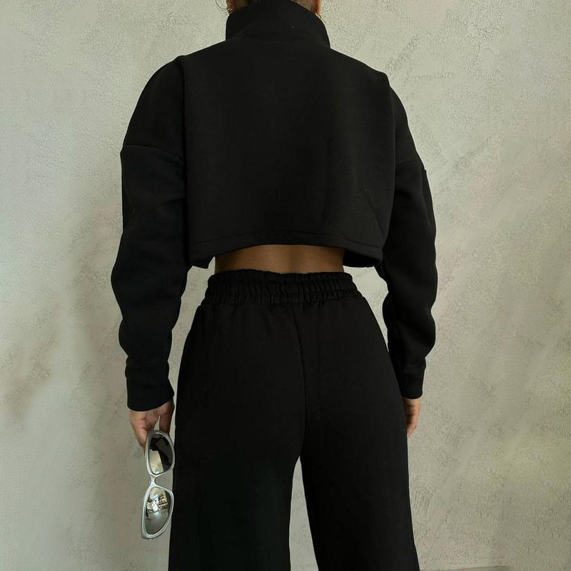 2025 Spring And Autumn New Women's Solid Color Round Neck Pullover Sleeve Sweatshirt Fashion Casual Long Pants Set_voghion.com