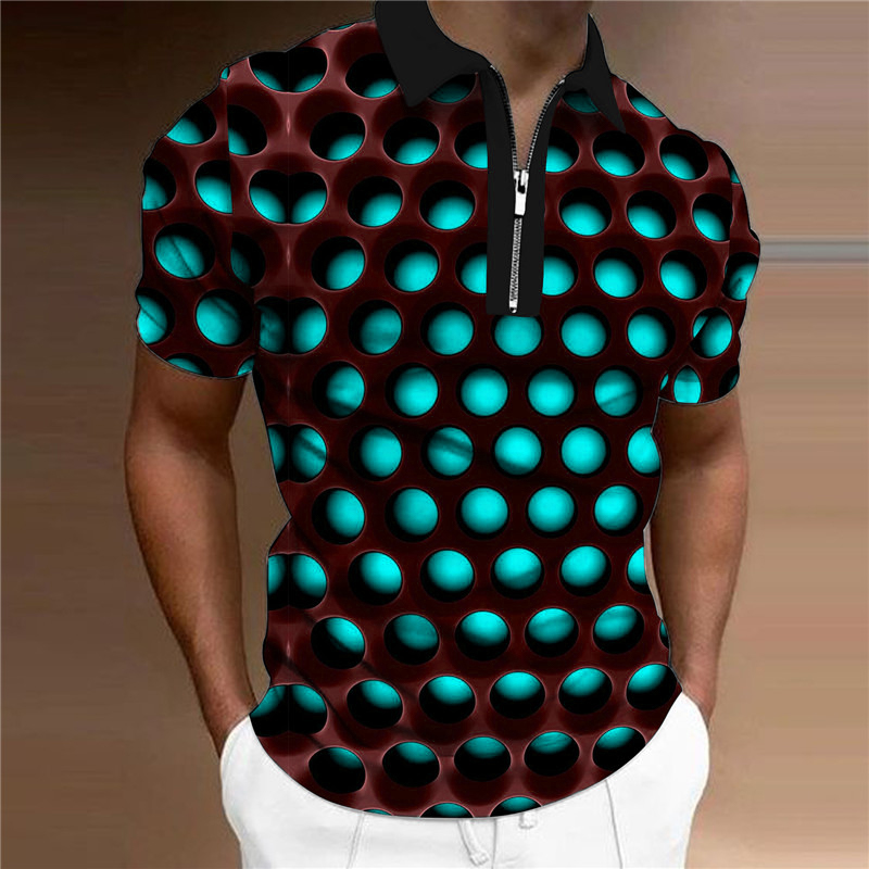 2023 sommar casual kortärmad pikétröja business casual lapel spänne 3D-tryckt mode pikétröja herrstil_voghion.com
