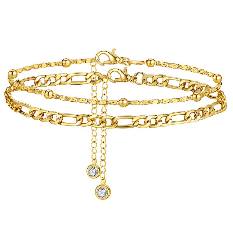 New Double Layer Anklet Simple Fashion Trendy Cuban Rice Bead Layered Ankle Chain Foot Jewelry_voghion.com