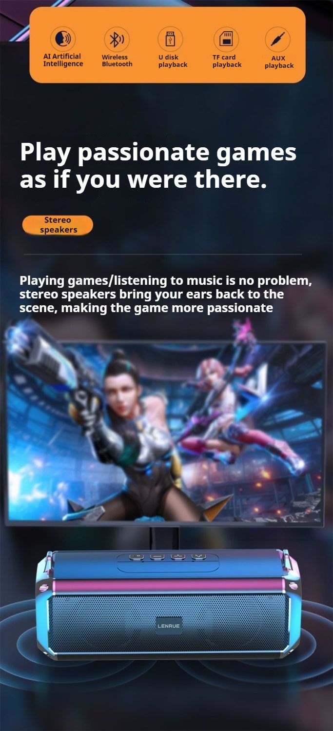 Enceinte Bluetooth portable 20 W avec basses puissantes et lumière colorée, stéréo surround, étanche, sans fil, caisson de basses, boombox, karaoké à domicile_voghion.com