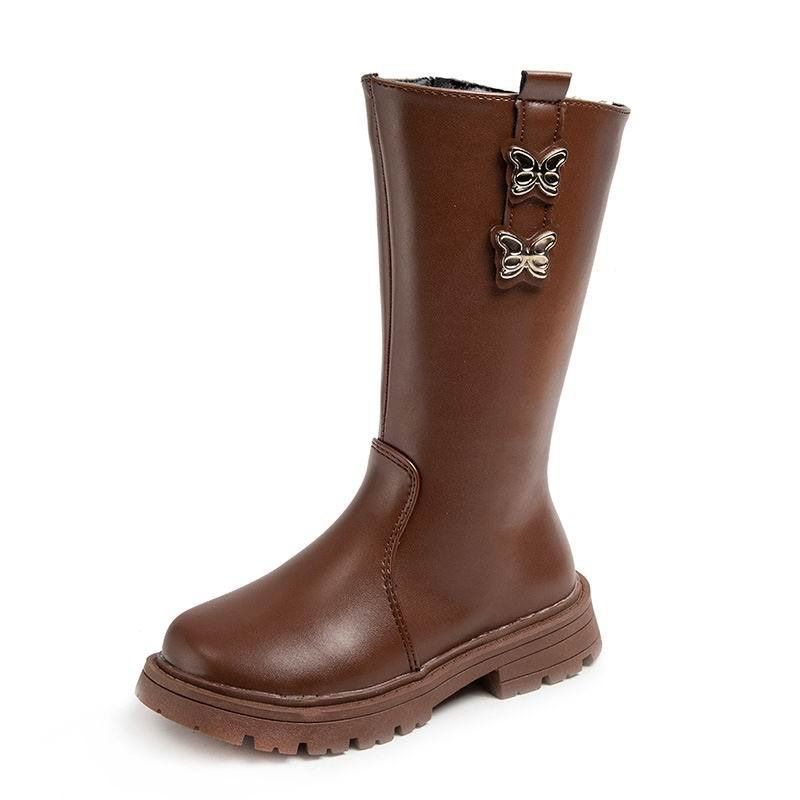 Bowknot Princess Style 2025 Herbst Winter Baumwolle Mitte der Wade Kinder Kleine Mädchen Hohe Stiefel Fleece Gefüttert Warm_voghion.com