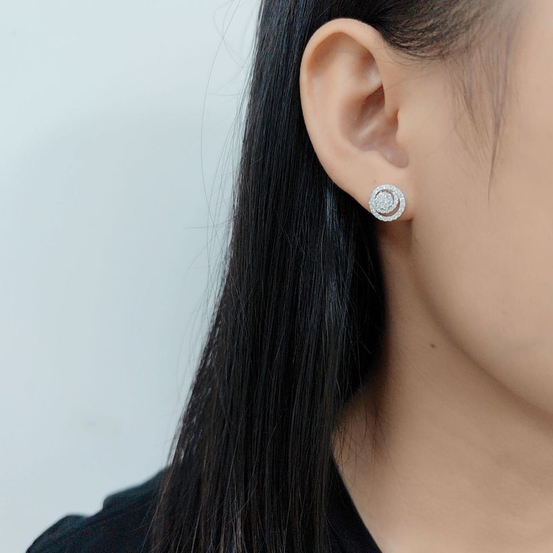 Pendientes de diamantes cultivados con incrustaciones de oro de alta calidad, apilables, de lujo, con doble aro y círculo, en oro de 9, 10 y 14 k._voghion.com