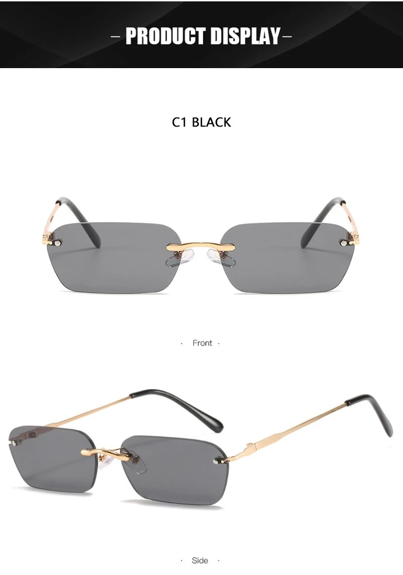 Nouveautés Lunettes de soleil sans monture à la mode pour hommes et femmes Lunettes de soleil classiques légères pour hommes Lunettes rectangulaires sans cadre UV400_voghion.com