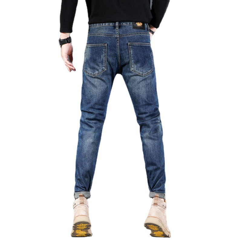 Trendiger, dreidimensionaler Slim-Fit-Taillenanhänger aus Leder mit schmaler, gerader Röhre für Herren, mit Wasser gewaschen, kleiner Haarersatz, einfach und stilvoll_voghion.com